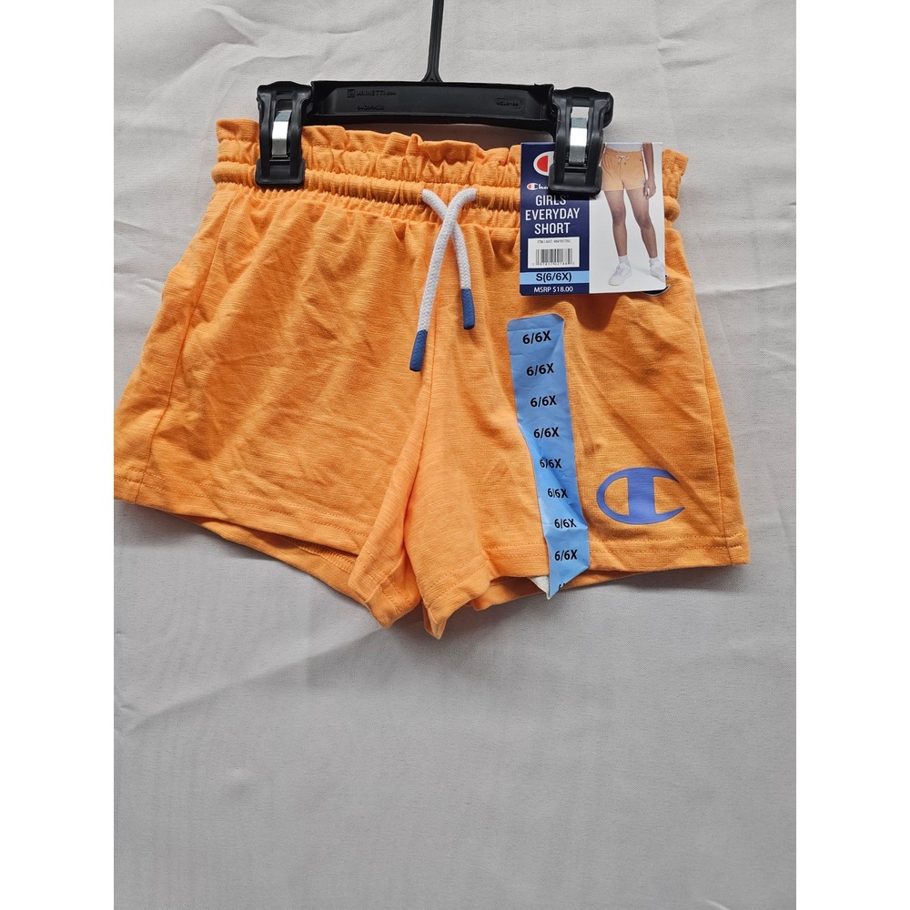 Champion Girls Athletic Shorts Orange Cotton Blend Casual Size Small 6/6X